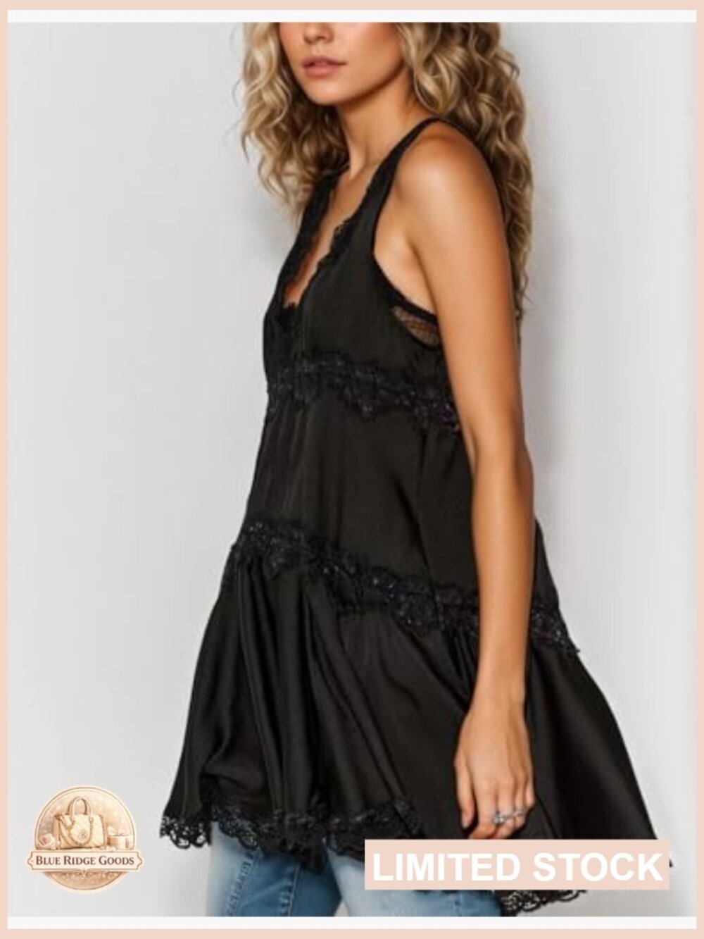 Lace V-Neck Mini Dress Y2K Ruffle Hem Flowy Swing Boho Short Dress Slip Dress - Picture 4 of 7